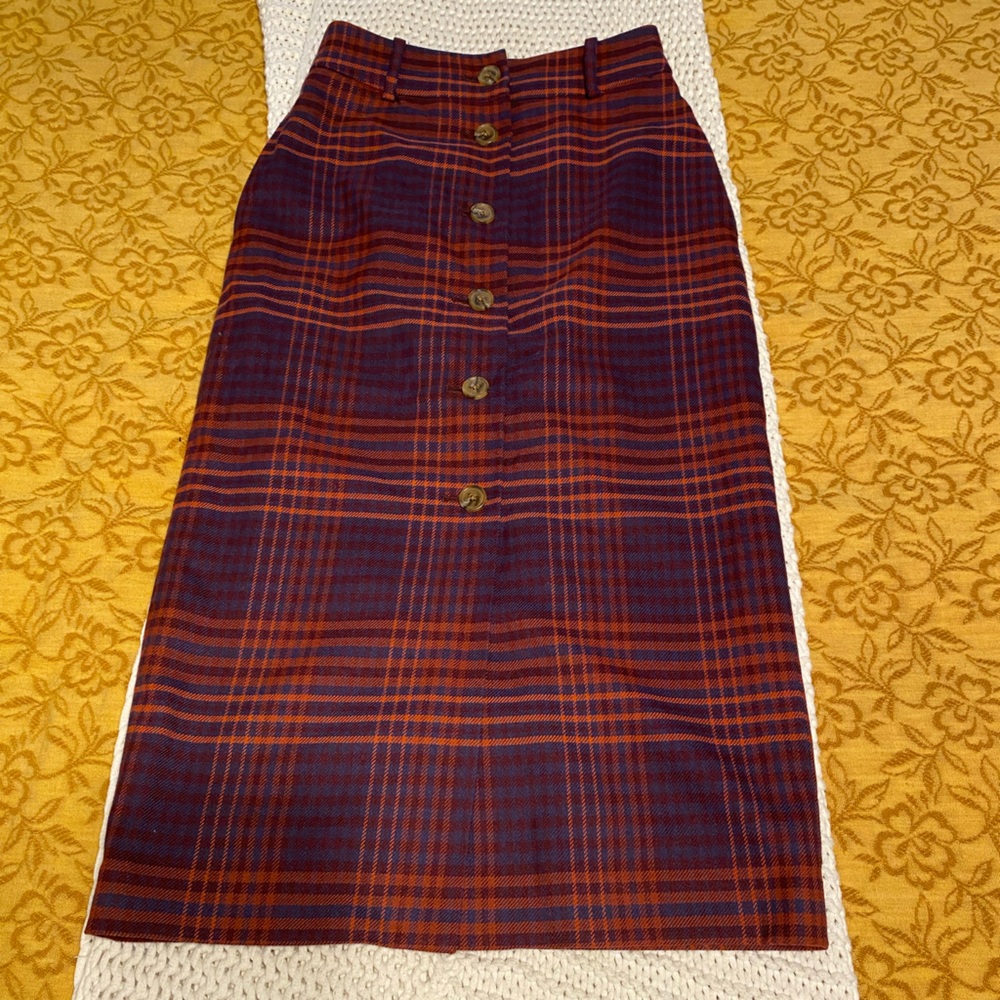 Aritzia Wilfred Red and Blue Plaid Skirt